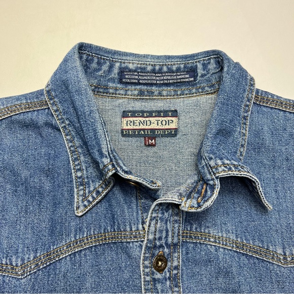 TopFit Rend-Top Retail Dept Blue Jean Denim Long Sleeve Shirt Men’s Size Medium - Picture 3 of 7